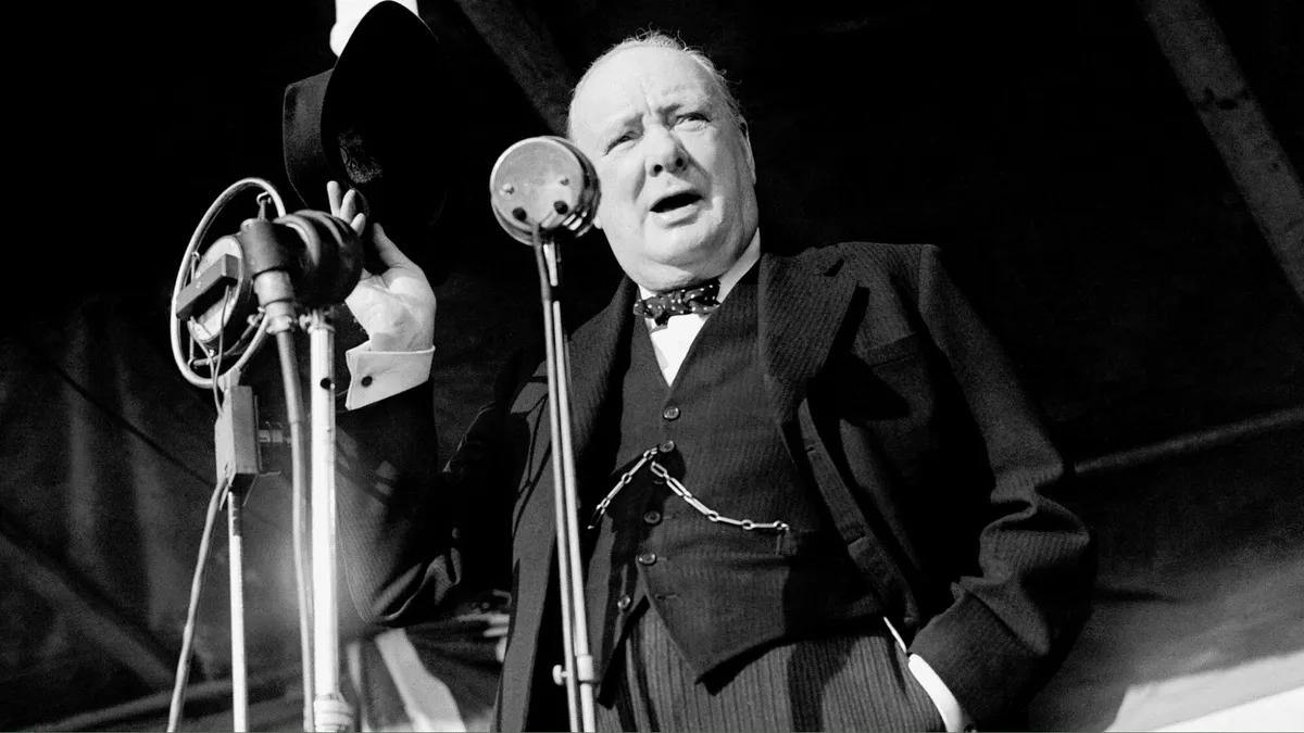 Winston Churchill delivering a wartime address